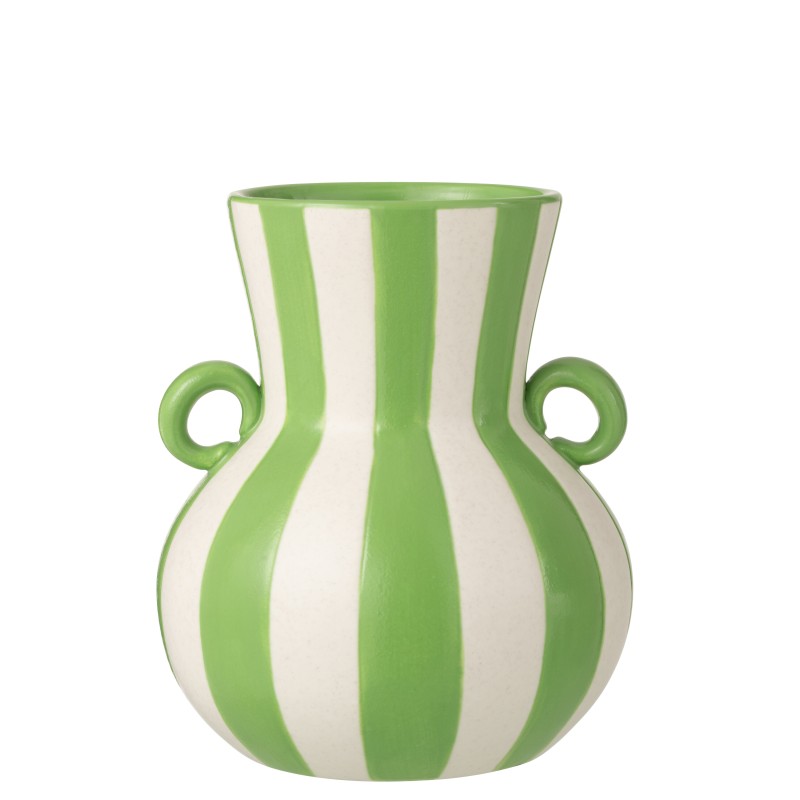 Vase à rayures en céramique vert et blanc 21x21x25 cm Vase à rayures en céramique vert et blanc 21x21x25 cm