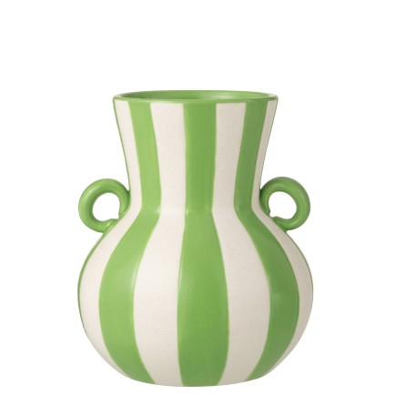 Vase à rayures en céramique vert et blanc 21x21x25 cm