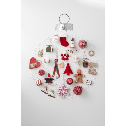 Set de 3 suspensions de Noël en textile rouge 9x2x16 cm