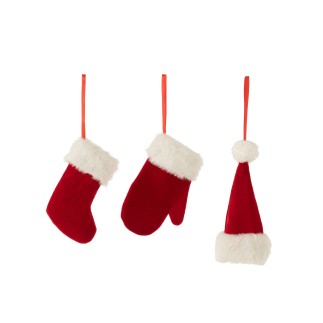 Set de 3 suspensions de Noël en textile rouge 9x2x16 cm