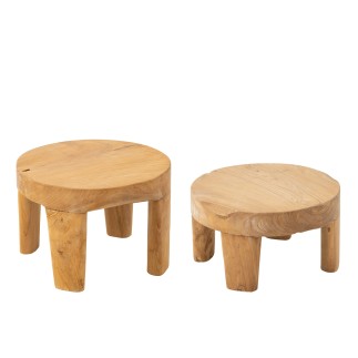 Set di 2 tavoli rotondi in legno naturale 50x50x35 cm