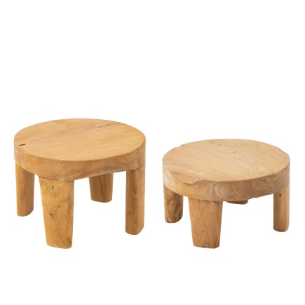 Set di 2 tavoli rotondi in legno naturale 50x50x35 cm
