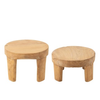 Set di 2 tavoli rotondi in legno naturale 50x50x35 cm