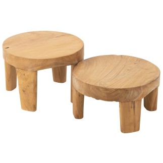 Set di 2 tavoli rotondi in legno naturale 50x50x35 cm