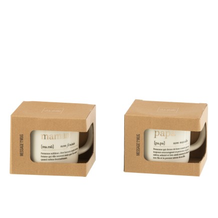 Set di 2 tazze con iscrizione mamma e papà in ceramica bianca e oro H9cm