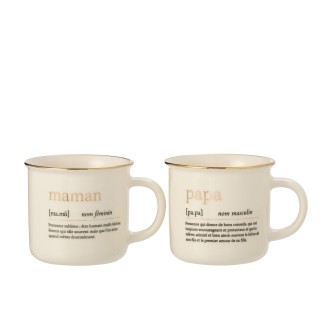 Set di 2 tazze con iscrizione mamma e papà in ceramica bianca e oro H9cm