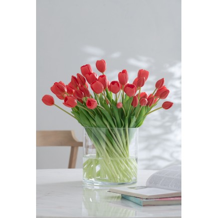 Bouquet di 7 tulipani artificiali in materiale sintetico rosa 13x9x32 cm