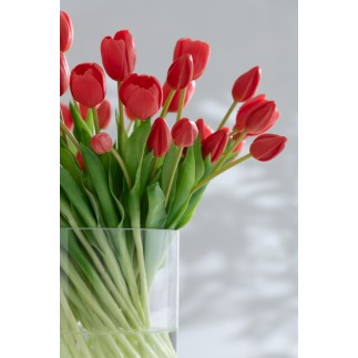 Bouquet di 7 tulipani artificiali in materiale sintetico rosa 13x9x32 cm