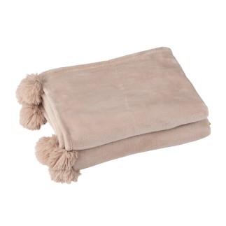 Plaid pompons en polyester beige foncé 173x126cm