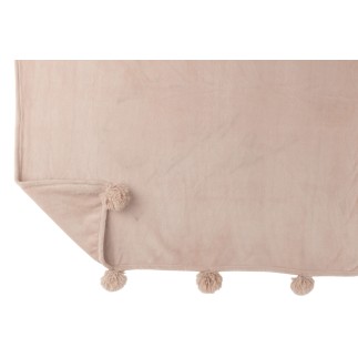 Plaid pompons en polyester beige foncé 173x126cm