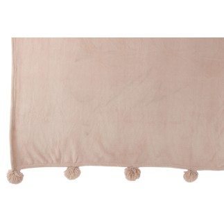 Manta con pompones de poliéster beige oscuro 173x126cm