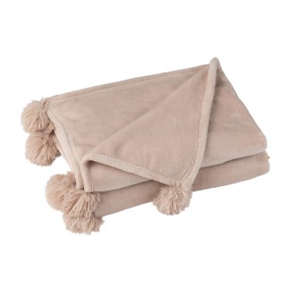 Manta con pompones de poliéster beige oscuro 173x126cm