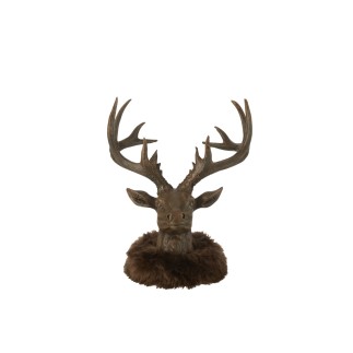 Tête de cerf en polyrésine marron 22x22x25 cm