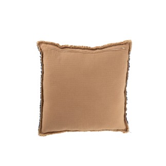 Cuscino quadrato in poliestere marrone chiaro con bordi sfrangiati 45x45x12cm