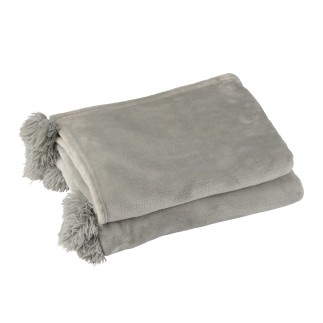 Plaid avec pompons en polyester gris 176x128cm