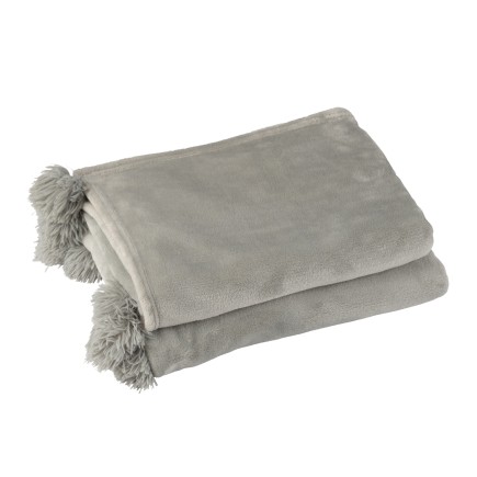 Plaid avec pompons en polyester gris 176x128cm