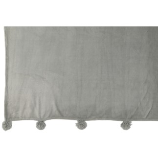 Manta com pompons em poliéster cinzento 176x128cm
