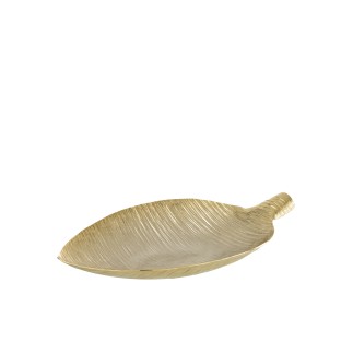 Plateau feuille en métal or 29x46x7 cm