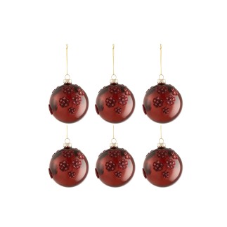 Boite de 6 boules de Noël en verre Bordeaux 8x8x8 cm