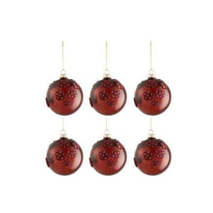 Boite de 6 boules de Noël en verre Bordeaux 8x8x8 cm