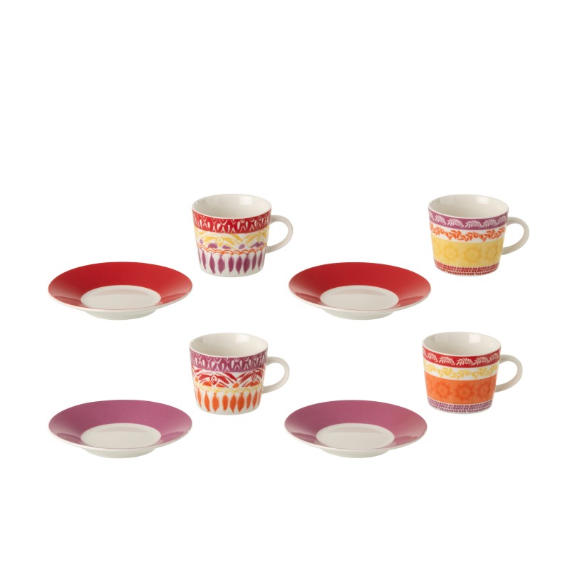 Boite de 4 tasses et sous-tasses en céramique violet 11.2x11.2x6 cm Boite de 4 tasses et sous-tasses en céramique violet 11.2x11.2x6 cm