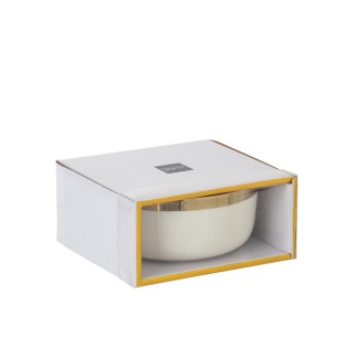 Cuenco de cerámica blanca con borde dorado, 14 x 14 x 6 cm