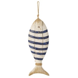 Sospensione pesce in legno bianco e blu 14x4x52 cm