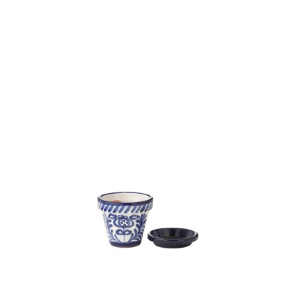 Vaso com pires em cerâmica azul escuro 17x17x15 cm