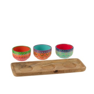 Conjunto de tapas com 3 taças de cerâmica multicoloridas, 33 x 13 x 8 cm