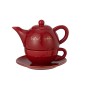 Théière avec tasse et sous-tasse en porcelaine rouge 19x12x16 cm Théière avec tasse et sous-tasse en porcelaine rouge 19x12x16 cm
