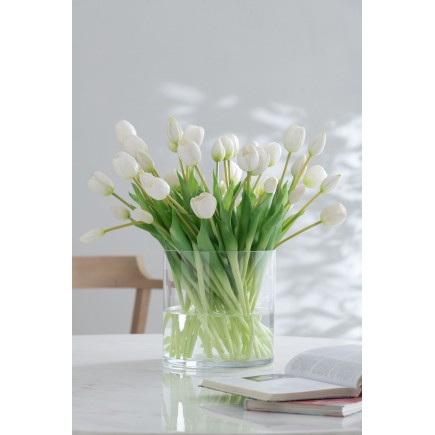 Bouquet di 7 tulipani artificiali in materiale sintetico bianco 13x9x32 cm