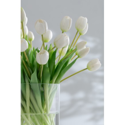 Bouquet di 7 tulipani artificiali in materiale sintetico bianco 13x9x32 cm