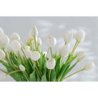 Bouquet de 7 tulipes artificiel en synthétique blanc 13x9x32 cm