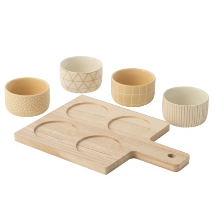 Juego de tapas: 4 cuencos de cerámica beige, 31 x 21,5 x 6 cm