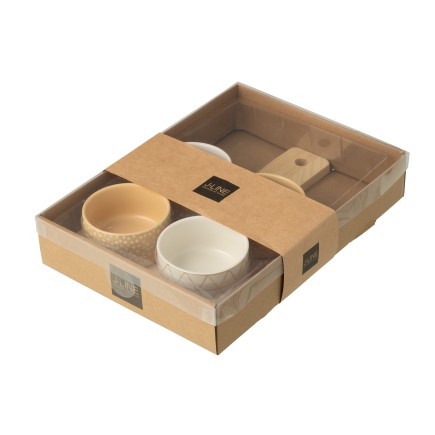 Servizio da tapas composto da 4 ciotole in ceramica beige, 31x21,5x6 cm