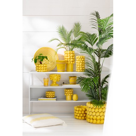 Cache-pot en corde jaune et verte 21.5x21.5x17 cm