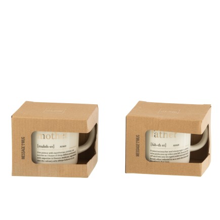 Lot de 2 mugs avec inscription en céramique blanche H.9cm