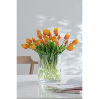 Bouquet de 7 tulipes artificiel en synthétique orange 17x10x46 cm