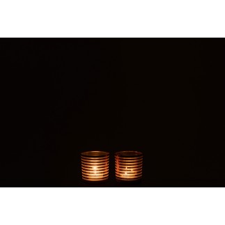 Photophore rayé en verre brun 7x7x8cm