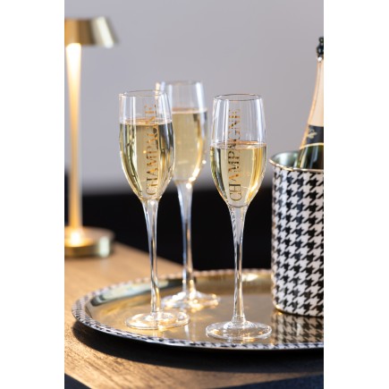 Flute à champagne avec inscription doré en verre H25cm