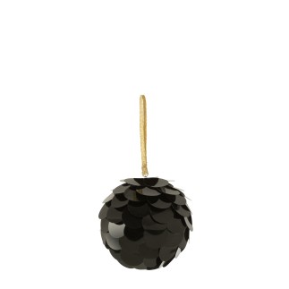 Boule de Noël sequin en plastique noir 10x10x10 cm