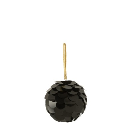 Boule de Noël sequin en plastique noir 10x10x10 cm