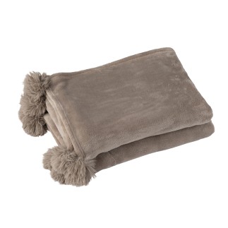 Plaid avec pompons en polyester taupe 176x128cm