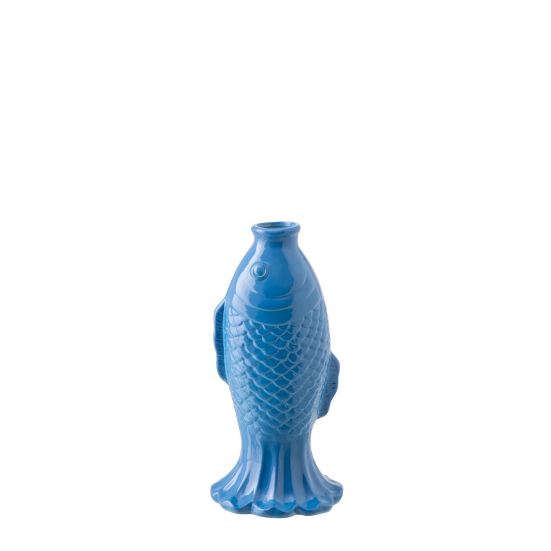 Vase soliflore poisson en grès bleu 13.5x11.8x28 cm Vase soliflore poisson en grès bleu 13.5x11.8x28 cm