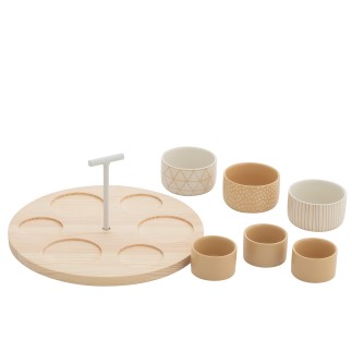 Conjunto de tapas com 6 taças em cerâmica bege, 29 x 29 x 5,5 cm