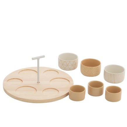 Conjunto de tapas com 6 taças em cerâmica bege, 29 x 29 x 5,5 cm