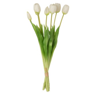 Bouquet di 7 tulipani artificiali in materiale sintetico bianco 17x10x46 cm
