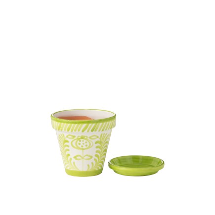 Vaso com pires em cerâmica verde 27x27x25 cm