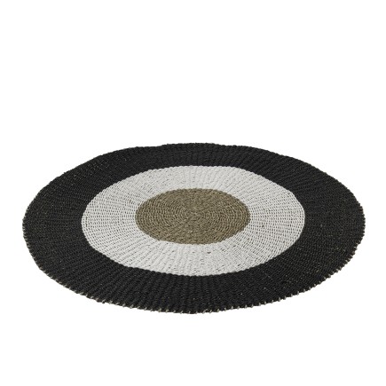 Tapis rond en polypropylène blanc et noir D.150 cm