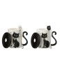 Lote de 2 tazas de gatos con tapa y cuchara de porcelana blanco y negro 11x8x11cm Lote de 2 tazas de gatos con tapa y cuchara de porcelana blanco y negro 11x8x11cm